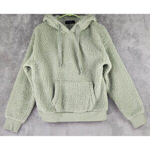 Love Tree Sherpa Hoodie Womens Medium Green Soft Preppy Long Sleeve Sweatshirt